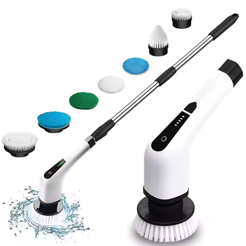 Power Spin Scrubber with Long Handle & 7 Brush Heads