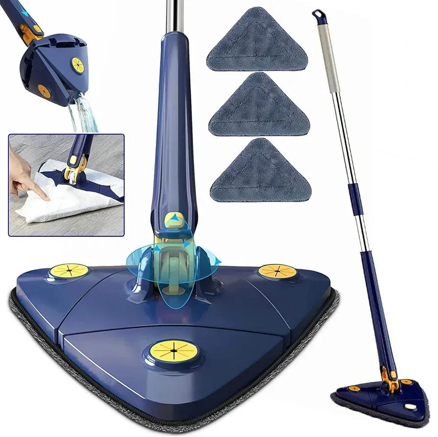 360° Rotating Triangular Flat Mop with Spray & 3 Reusable Pads