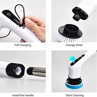 Power Spin Scrubber with Long Handle & 7 Brush Heads