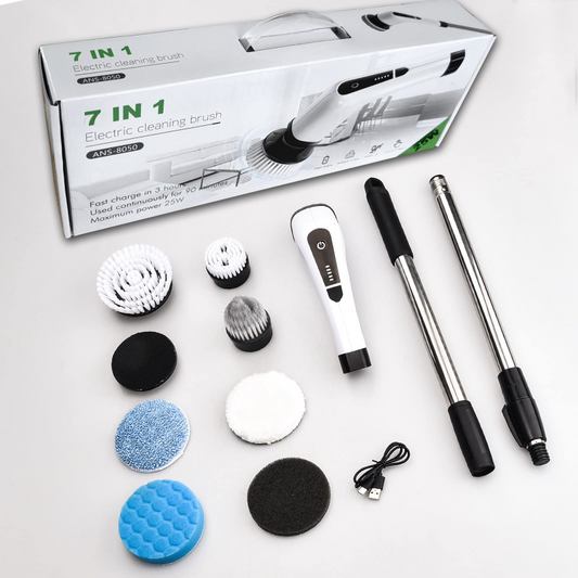 Power Spin Scrubber with Long Handle & 7 Brush Heads